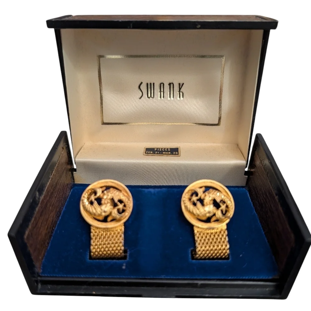 Vintage Swank Pisces Cuff links Gold Tone
